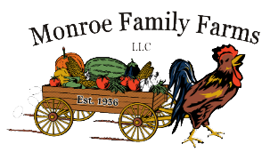 monroe family farms logo with LLC Produce Box Logo in White